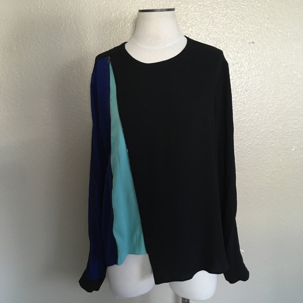 BCBGMAXAZRIA Color Block Zipper Top